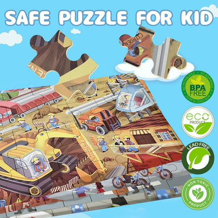 NAIJUTE Toddler Wooden Montessori Jigsaw Puzzle Set (24 & 48 Pieces), Preschool Learning Toys with Traffic, Fire Truck & Construction Themes