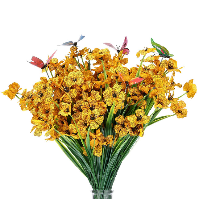 ATTGREAT 12 Bundles Artificial Spring Flowers Outdoors UV Resistant Plastic Faux Flowers Yellow Artificial Plants for Decor Outdoor Garden Farmhouse Patio Porch Hanging Fall Decorations