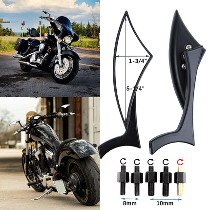 RFY Genuine Chrome 8mm/10mm Motorcycle Blade Steady CNC Aluminum Rearview Side Mirrors Compatible with Honda Yamaha Kawasaki Suzuki