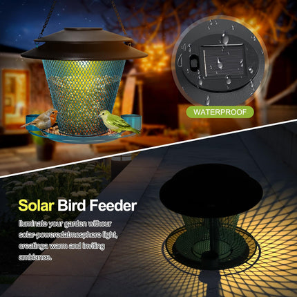 YYWMWM Solar Bird Feeder Outdoors Wild Bird Feeders Metal Mesh Bird Feeder Outside Hanging Bird Feeder 2.5 lbs Capacity Blue