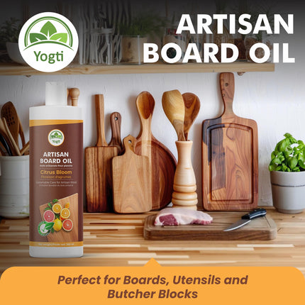 YOGTI Artisan 360ml – Food Grade Oil with Natural Citrus Scent – Conditions & Protects Wood & Bamboo – For Butcher Blocks, Boards, Utensils Cutting Board Oil, Citrus Bloom