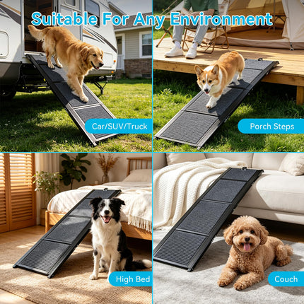 Folding Dog Ramp for Car, 67''Long x 17''Wide Non-Slip Surface Aluminum Pet Ramps for Car, SUV, Truck, Dog Steps, Ramp for Side Door, Folding Car Ramps for Large Dogs up to 250lbs