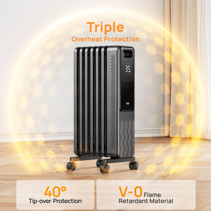 DREO Oil Filled Radiator, Electric Radiant Heaters for indoor use Large Room with Remote Control, Child Lock, 4 Modes, Overheat & Tip-Over Protection, 24h Timer, Digital Thermostat, Quiet, 1500W