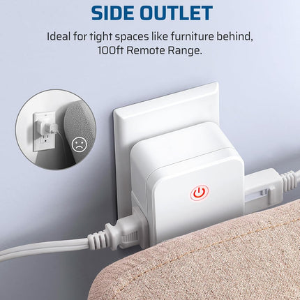 DEWENWILS Indoor Remote Control Outlet, Wireless Remote Light Switch with 2 Side Outlets, No Interference Remote Outlet Switch, 15A/1875W, 100ft RF Range, HRS101H