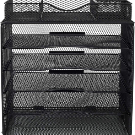 EasyPAG Desk File Organizer 5-Tier Mesh Desk Organizers and Storage Desk Accessories with Drawer Paper Tray Organizer,Black