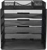 EasyPAG Desk File Organizer 5-Tier Mesh Desk Organizers and Storage Desk Accessories with Drawer Paper Tray Organizer,Black