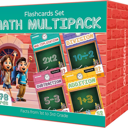 QUOKKA Vine Set of 4 Learning Flash Cards - Math Multipack - 278 Cards - from 1st to 3rd Grade | Multiplication | Division | Substruction | Addition