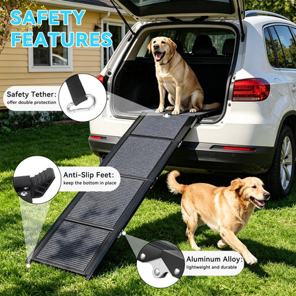 Folding Dog Ramp for Car, 67''Long x 17''Wide Non-Slip Surface Aluminum Pet Ramps for Car, SUV, Truck, Dog Steps, Ramp for Side Door, Folding Car Ramps for Large Dogs up to 250lbs