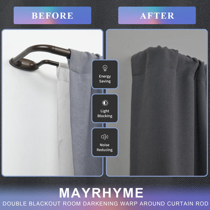 Mayrhyme Dark Bronze Double Curtain Rods for Windows 84-134 Inches,1 Inch Adjustable Double Wrap Around Blackout Curtain Rod with Aluminum Finials and Brackets