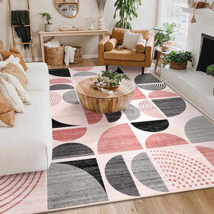 MUJOO Pink Washable Rugs 8x10',Boho Area Rugs for Living Room Bedroom,Large Throw Floor Carpet Non Slip Soft Modern Abstract Pink and Grey