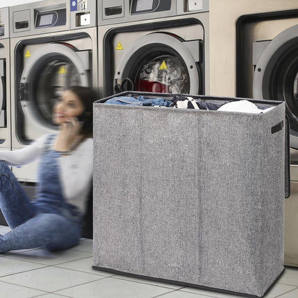 DOKEHOM 180L Laundry Basket with Removable Lid and Laundry Bags, Large Collapsible Laundry Hamper with 3 Sections for Bedroom, Bathroom, Laundry Room, College (grey)