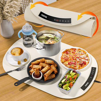 PONPUR Food Warming Mat with 7 Adjustable Temperature, Food Warmer Mat, Electric Heating Tray for Buffet, 1 2 4 H Timing Function, Roll Up Hot Mat for Countertop, Parties, Family Meals