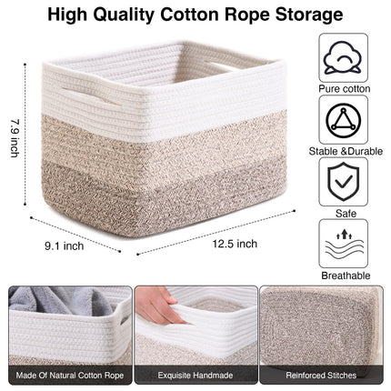 ICERZCZ 4PACK Storage Cotton Rope Baskets with Handles for Toy, Book, Clothes, 12.5"Lx9.1W"x7.9H", Gradient Brown X0015D19P7