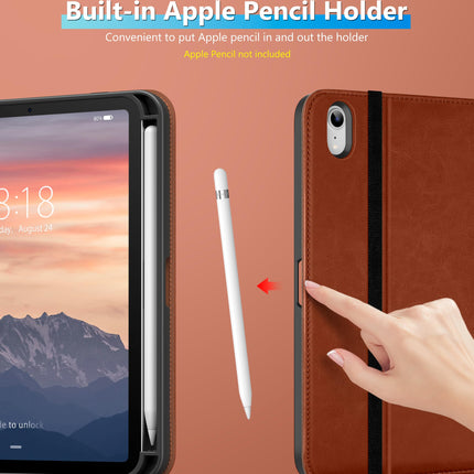 DTTO Rotating Case for iPad mini 7(A17 Pro) 2024 / iPad mini 6 2021, 360 Degree Swiveling Premium Leather Folio Stand Cover with Pencil Holder for iPad mini 7th/6th Generation 8.3'', Brown