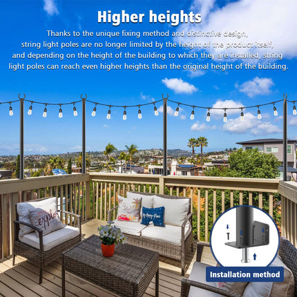 Beizelte 2PACK 4FT String Freestanding Outdoor Light Poles with Fixing Clips and Suspended Base