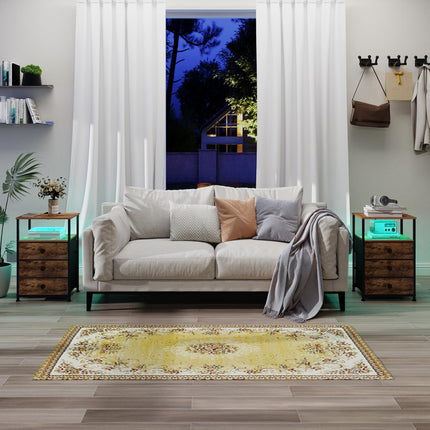 GiftGo Nightstand with Charging Station Led Light and 3 Fabric Drawers- #C1