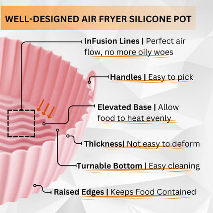 PERFECT GLAMOUR 4PCS Reusable Air Fryer Liners Silicone - 6.5, 7.5, 8.5 inches Non-Stick Silicone Air Fryer Pots - Eco-Friendly & Food Grade Air Fryer Accessories - Replacement for Disposable Parchment Paper Liner