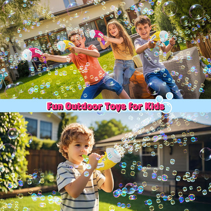 Horn Bubble Machine Gun for Kids: 2 Pack Automatic/Blowing Mode Bubble Maker Blower Blaster Toys with 20 Refill Solutions, Music Function, Summer Outdoor Toys Birthday Gifts for Toddlers Ages 3-8