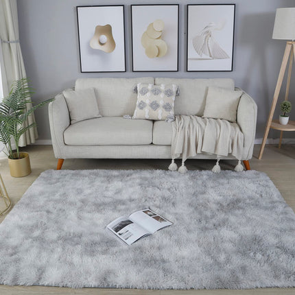 GERBIT 8x10 Feet Shag Area Rugs, Ultra Soft Indoor Nursery Rug, Tie-Dyed Light Grey Plush Shaggy Throw Carpets for Teen Room Dorm Living Room