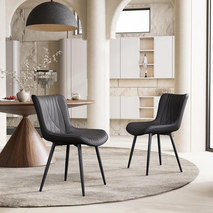 YOUTASTE Black Dining Chairs Set of 2, Mid-Century Modern Faux Leather Upholstered Kitchen Chairs with Metal Legs, Supports 300 lbs, Comfortable Accent Chairs for Living Room, Bedroom