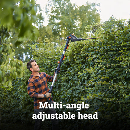 WORX WG252 20V 20" Cordless Hedge Trimmer, Reach Up to 12 Feet, Extended Pole, 180° Rotation Head, PowerShare