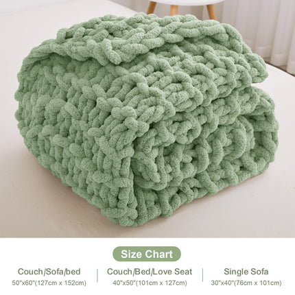 Viviland 50"x60" Light Green Cream Soft Washable Chenille Cozy Knit Blanket for Couch Bed Sofa Room