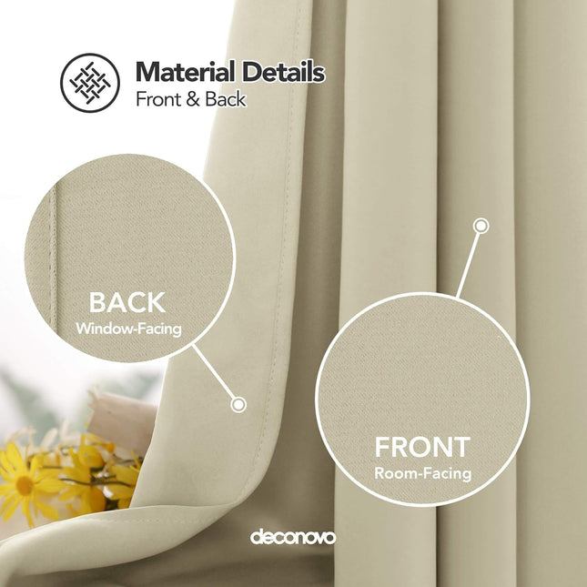 Deconovo Blackout Curtains,1 Panel, Beige, 52 W x 95 L Inch Long Curtain, Nursery