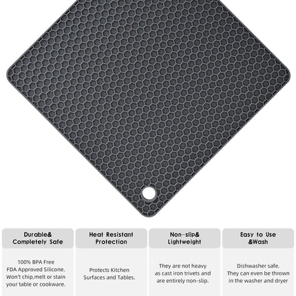 Smithcraft Silicone Trivet Pot Mat for Countertop Trivest Pads Heat Resistant Table Placemats 4 Pack,Size:7.5x7.5 Inch, Color: Grey, Shape:Square