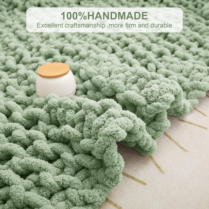 Viviland 50"x60" Light Green Cream Soft Washable Chenille Cozy Knit Blanket for Couch Bed Sofa Room