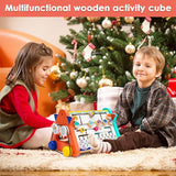 Activity Cube Wooden Toys 4-in-1,Educational Baby Toys with Alphabet Puzzle Drawing Board, Montessori Toys T124