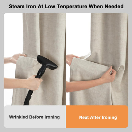 LumiLoom 100% Blackout Curtains 120 Inch Length 2 Panel Set, Heavy Duty Flax Linen Curtains for Living Room, Thermal Insulated Drapes for Bedroom, W52" x L120", Ivory