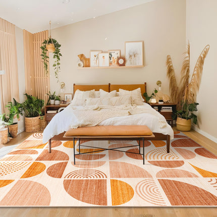 MUJOO 8x10' Area Rugs,Washable Rugs for Living Room Bedroom,Boho Large Throw Floor Carpet Non Slip Soft Modern Abstract Bohemian Orange