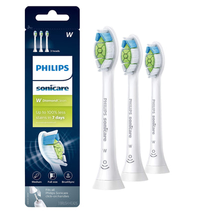 Philips Sonicare W DiamondClean Brush Heads, 3-Pack, 9 Month Supply, White - HX6063/65