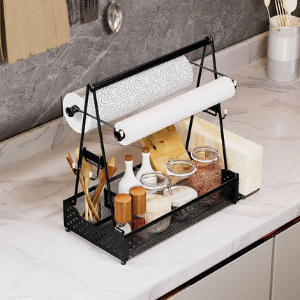 Grill Caddy for Outdoor Grill, BBQ Caddy with Camping Paper Towel Holder and Plate Holder, Picnic Utensil Condiment Kitchen Organizer for Outdoor Cooking, Camping Essential