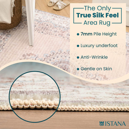 Istana Washable Area Rugs 8x10 - Beige Boho - Machine Washable - Non Slip - Pet Friendly - 6-7 mm Pile Height