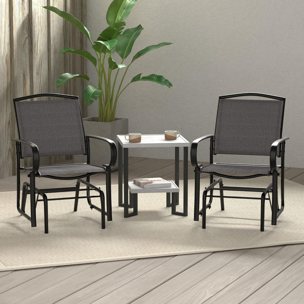 Amazon Basics Outdoor Patio Textilene Glider Chair - Set of 2, Black, 30.3"D x 24.21"W x 36.2"H
