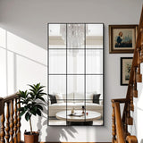 YIROMAN Window Pane Mirror, 30x55 Inch Black Rectangular Decorative Wall Mirror, Large Window Metal Framed Mirror for Bedroom Living Room Fireplace Entryway, Hanging or Leaning Against Wall
