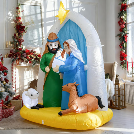 TRMESIA 6 Feet Indoor Outdoor Nativity Scene Inflatable Christmas Decor, LED Lights Holiday Garden Yard Lawn Decoration, Xmas Blow up Decoration,Featuring Mary Joseph Baby Jesus with Cute Sheep and Deer