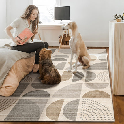 MUJOO 8x10' Area Rugs,Washable Rugs for Living Room Bedroom Dining Room,Large Boho Throw Floor Carpet Non Slip Soft Modern Abstract Bohemian Neutral Beige