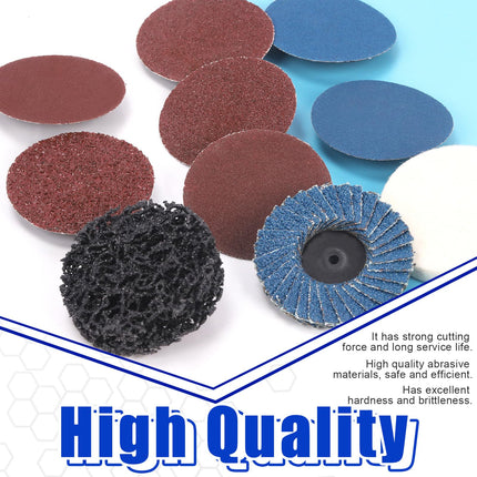 SWPEET 79Pcs Sanding Discs Assortment Kit, 2 Inch Quick Change Discs Roll Lock Grinding Discs Surface Conditioning Discs with 1/4 inch Holder for Die Grinder Surface Rust Removal