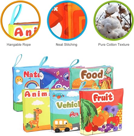 Soft Books - 6 Pack First Soft Books Non-Toxic Fabric Crinkle Cloth Books Friction with Rustling Sound, Early Educational Books Toys, Waterproof Baby Bath Books SQ001
