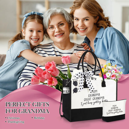 Travel Mothers/Grandma Birthday Gifts Nana Canvas Tote Bag with Makeup Bag for Shopping Canvas Beach Bag