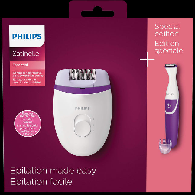 NEW Philips Satinelle Essential Compact Corded Epilator, Electric Hair Removal Device with Bikini Trimmer, BRP505/00