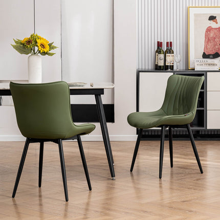 YOUTASTE Green Dining Chairs Set of 2, Mid-Century Modern Faux Leather Upholstered Kitchen Chairs with Black Metal Legs, Supports 300 lbs, Comfortable Accent Chairs for Living Room, Bedroom
