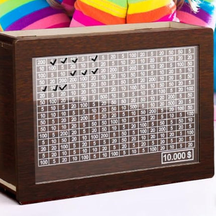 2PCS Cash Vault Wooden Savings Box 10000 The Challenge Piggy Bank