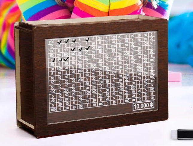 2PCS Cash Vault Wooden Savings Box 10000 The Challenge Piggy Bank