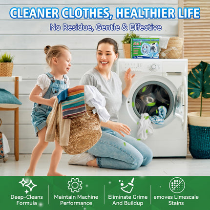 Washing Machine Cleaner Tablet, 24 Tablets Laundry Descaler for HE, Top Load & Front Load Washer Cleaner, Highly Efficient Deodorizer Deep Clean Inside Drum and Laundry Tub Seal