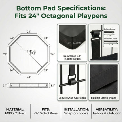 PJYuCien Puppy Playpen with Bottom Pad and Door, 8 Panels 30" H, Black