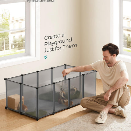 SONGMICS Pet Playpen with Floor, Small Animal Pen, Pet Fence Indoor, 49.2 x 24.8 x 16.5 Inches, Gray ULPC001G01