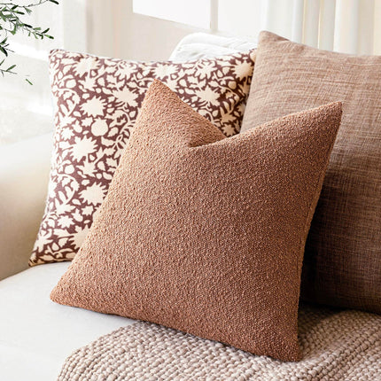 Foindtower 20x20" Pack of 2 Textured Boucle Accent Solid Cozy Decorative Couch Cushion Case, Dusty Orange Hazel X0048OPRZN